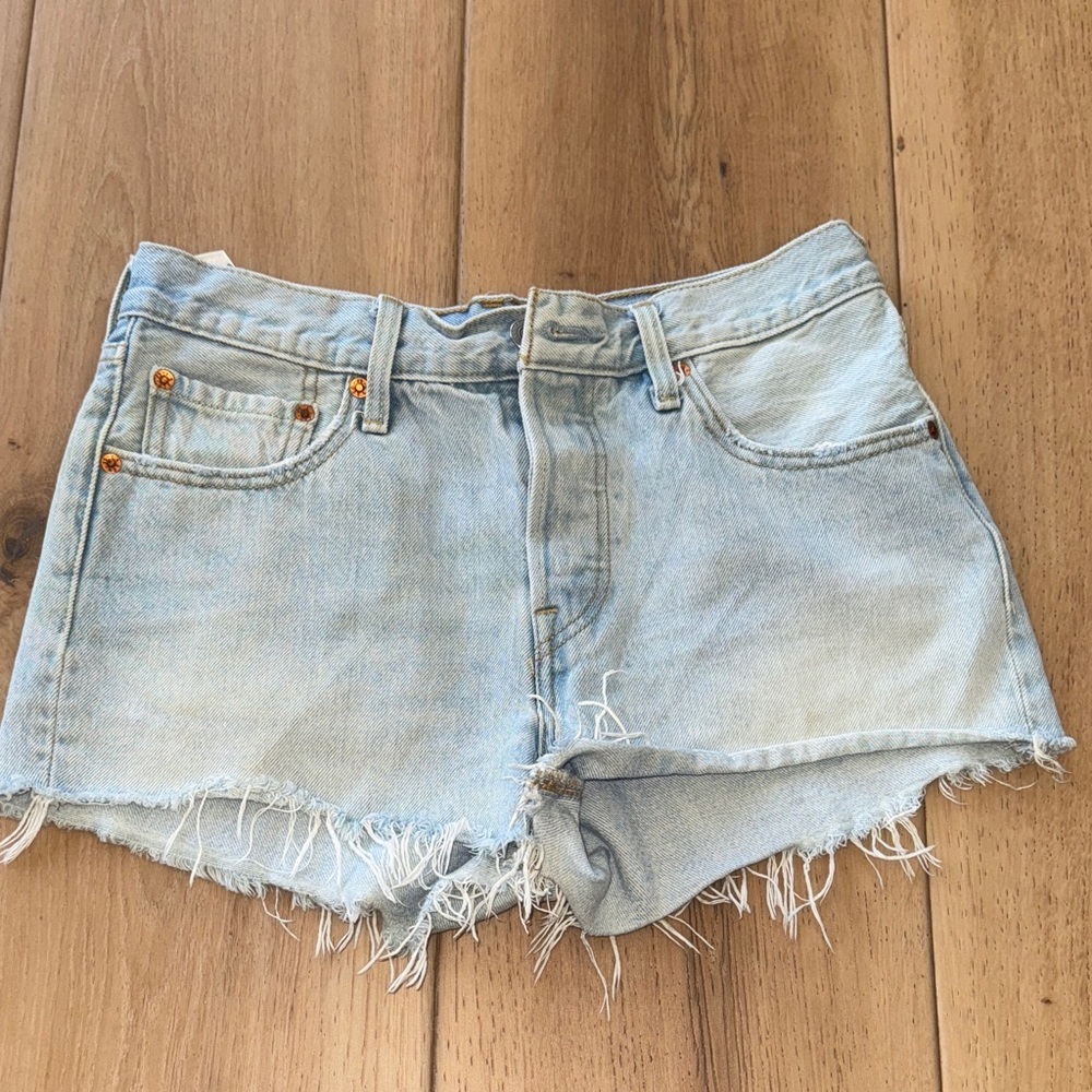 Levi's Light Blue Frayed Jean Shorts